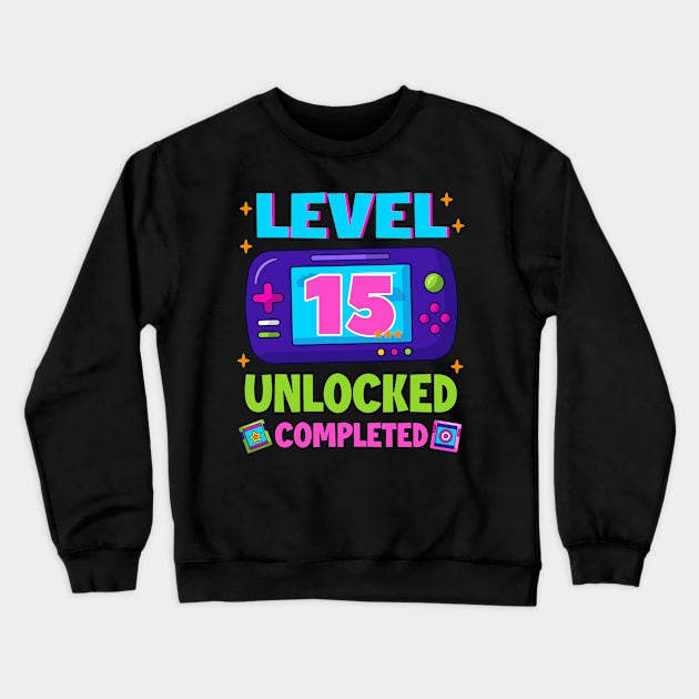 Level 15 Unlocked 15th Birthday Boys Video Game B-day Gift For BOys Kids Crewneck Sweatshirt by Los San Der